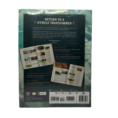 Back cover of the official companion guide book for the Legend of Zelda Tears of the Kingdom on a transparent background.