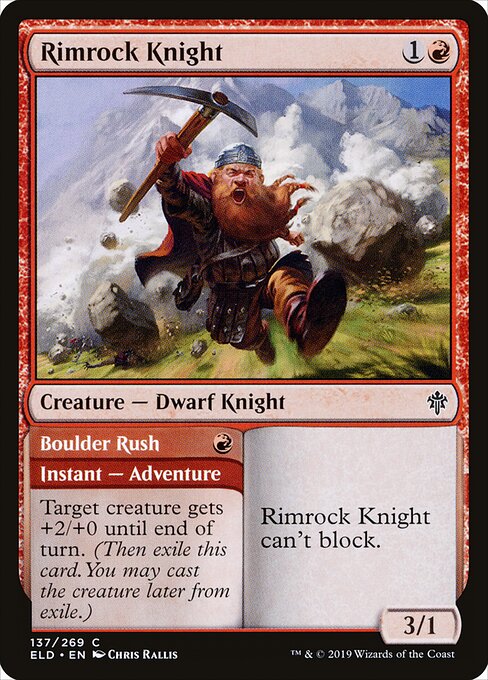 Rimrock Knight // Boulder Rush card from the Throne of Eldraine set