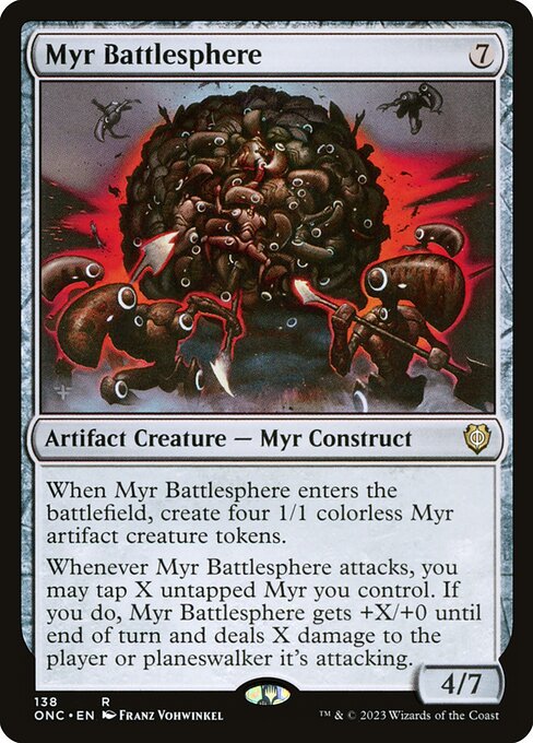 Myr Battlesphere card from the Phyrexia: All Will Be One Commander set