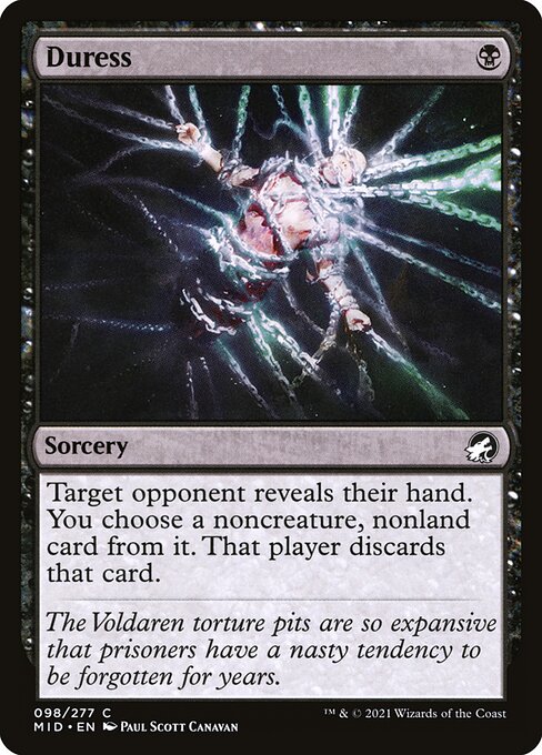  Foil Duress card from the Innistrad: Midnight Hunt set