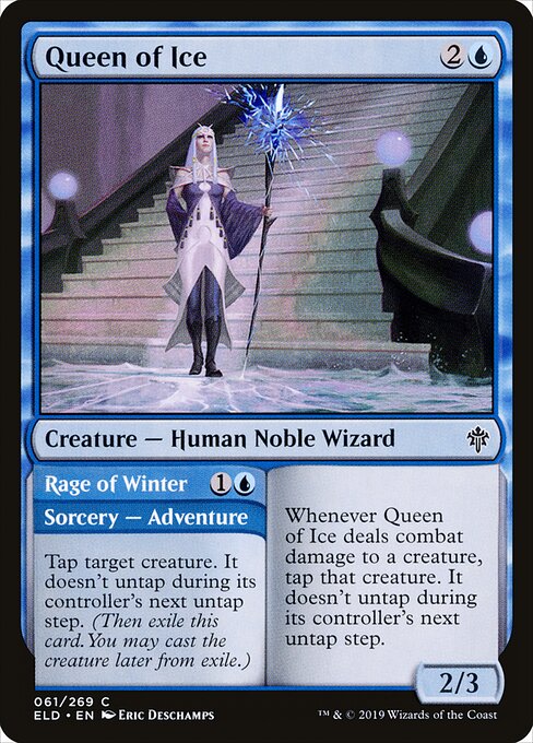 Queen of Ice // Rage of Winter card from the Throne of Eldraine set