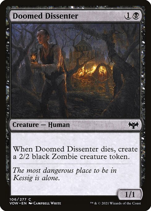CAD Doomed Dissenter card from the Innistrad: Crimson Vow set